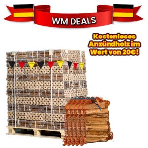 Palette Holzbriketts + 5 Säcke Anzündholz gratis 