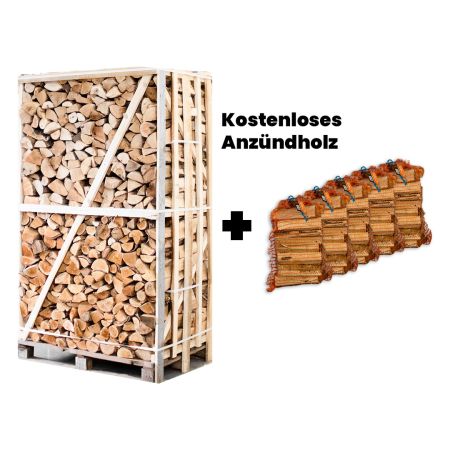Palette kammergetrocknetes gespalten Birken Brennholz 25cm + gratis 5 Netzsäcke Anzündholz main product photo