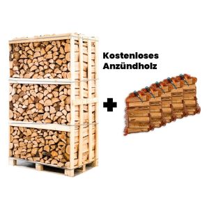 Palette Eiche Brennholz 25cm + gratis 5 Netzsäcke Anzündholz 