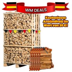 Palette Brennholz 25cm + gratis 5 Netzs&auml;cke Anz&uuml;ndholz 